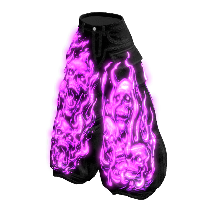 Glowing Purple Skull Flame Emissive Baggy Pants