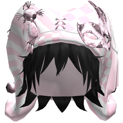 Pink Circus Jester Hat w Black Hair Roblox item