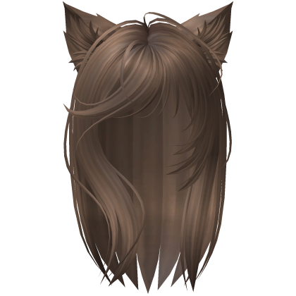 Messy Side Swept Bangs Cat Ears Hair in Brown Roblox item