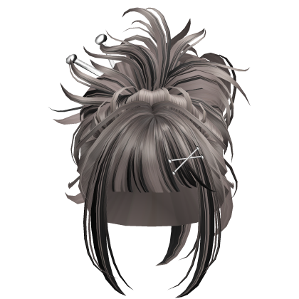 Ash & Black Messy Wavy Emo Bun w/ Metal Pins Roblox item