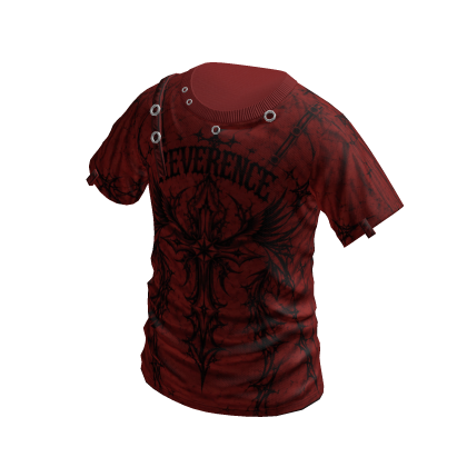 Y2K Winged Cross Graphic T-Shirt (Red)