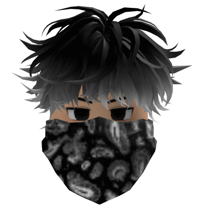 Serious Black/White Messy Emo Hair w/ Bandana Mask Roblox item