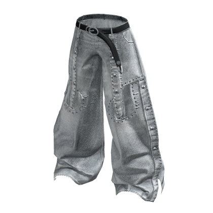 Studded Baggy Denim Pants (White Denim)