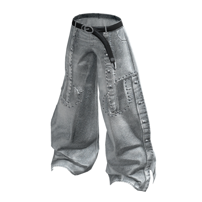 Studded Baggy Denim Pants (White Denim)