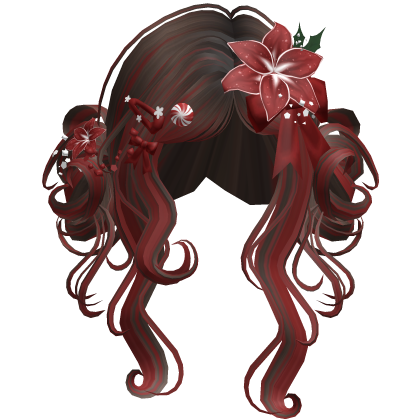 ♡ Christmas Flowery Twin Buns (Brown & Red)