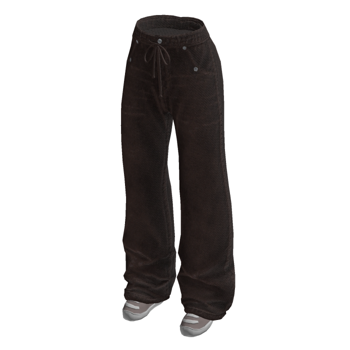Drawstring Baggy Jeans w/ Sneakers (Brown)