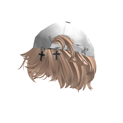 Blonde Messy Emo Hair w/ Y2K White Distressed Cap  Roblox item
