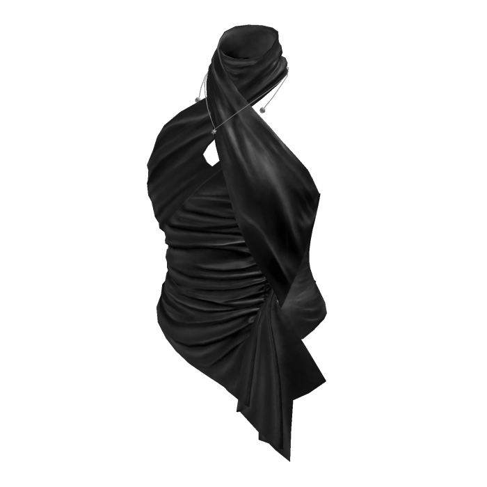 Satin Ruched Asymmetric Halter Top (Black)