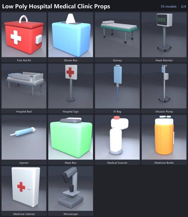 Low Poly Hospital Medical Clinic Props Pack x55 preview 2