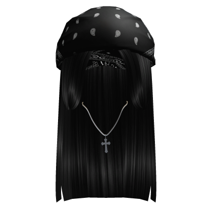 Black Bandana Long Hair w/ Cross Necklace (Black) Roblox item