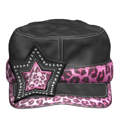 Pink Leopard Print Star Cap Black 2000s Y2K Gyaru Roblox item