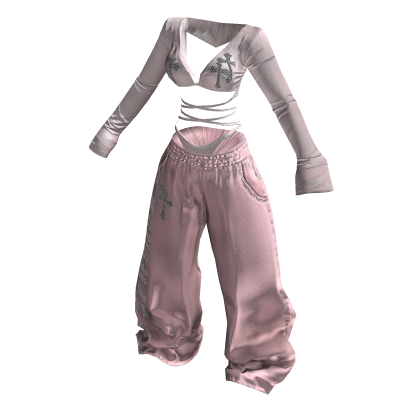 ♥Y2K Strap Top & Lowrise sweat pants set PINK♥ thumbnail