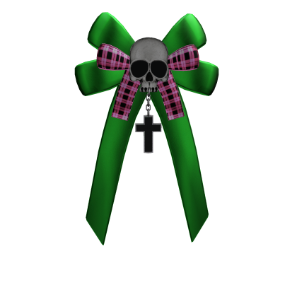 Skull Ribbon Clip - green and pink