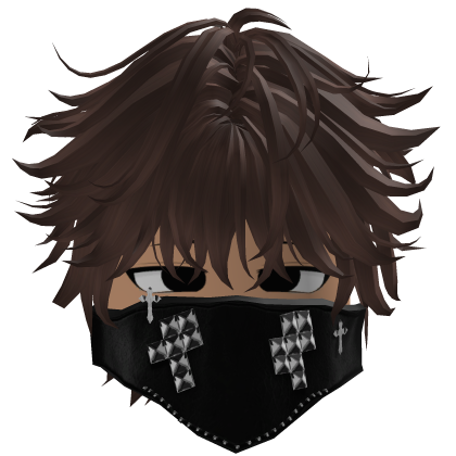 brown messy emo boy hair + chain mask Roblox item