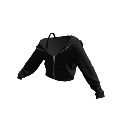 Off Shoulder Cropped Half Zipped Hoodie Black