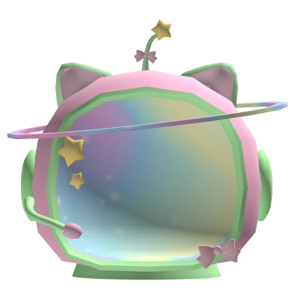 Cute Astronaut Kitty Helmet in Green & Pink Roblox item render