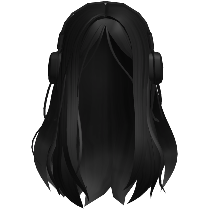 Long Straight Black Hair w/ Headphones Roblox item