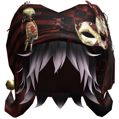 Red Gothic Circus Jester Hat w Black Pink Hair Roblox item