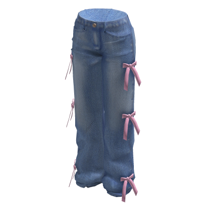 Baggy Denim Jeans w Pink Bows thumbnail