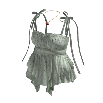 Plaid Peplum Top with Bow Straps (Green)