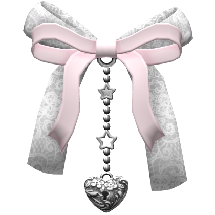 left double hair bow and charms pink & white Roblox item