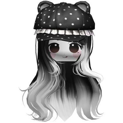 Lush Wavy Hair w/ Bear Beret & Chibi Face (Black) Roblox item