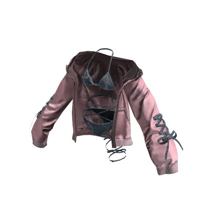 ★Y2K Denim Bikini Hoodie Set Pink & Denim★ thumbnail