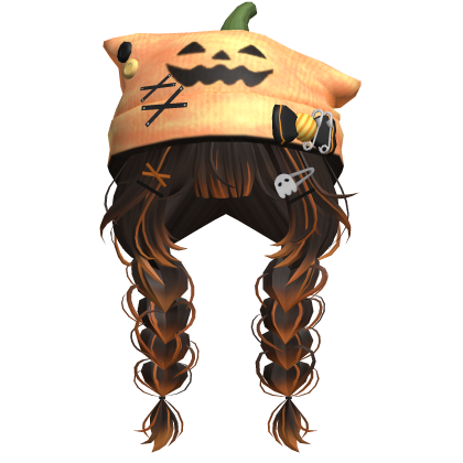 🍀Cute Braided Hair w Halloween Beanie(Brown) Roblox item