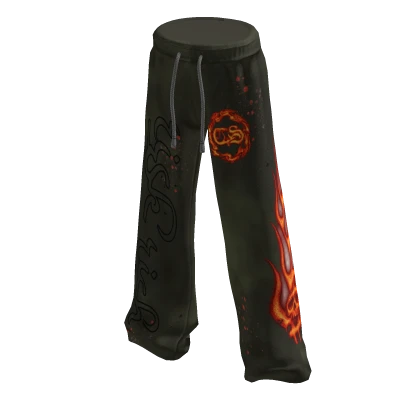 Army Green Y2K Grunge Baggy Flame Skull Sweatpants Roblox item thumbnail