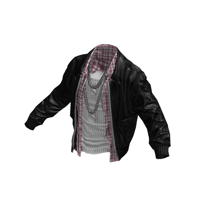 Black Leather Jacket Layered w/ Flannel
