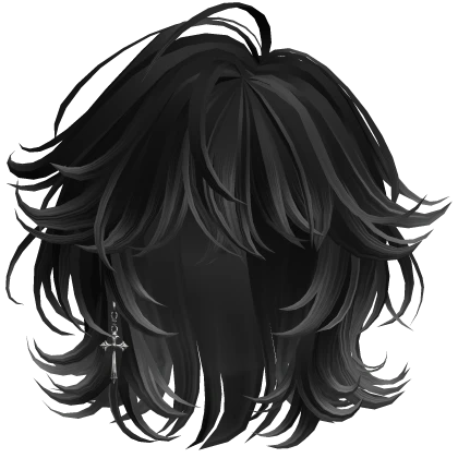 Black Ombre Grunge Layered Hair w/ Cross Earring | Roblox