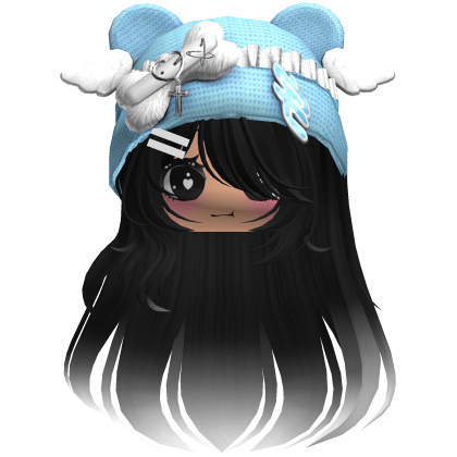 Cute Long Black and White hair Cap Cat Y2k