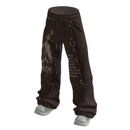 Graphic Print Baggy Jeans (Brown)