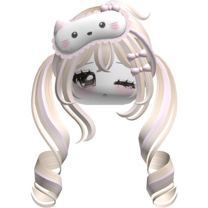 ♡ cutecore sleepy pigtail kitty face pink/blonde