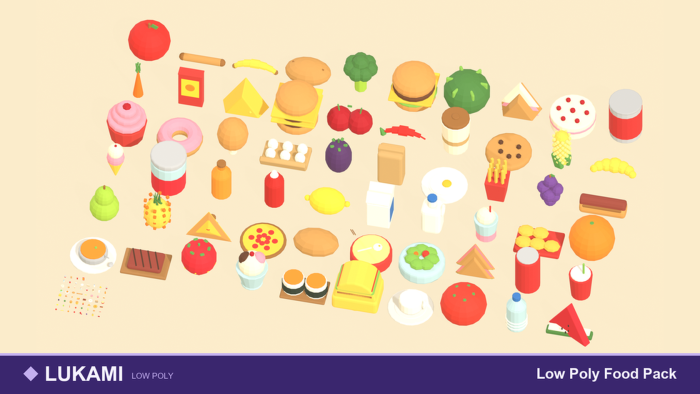 Low Poly Food Pack Fruit Burger Sushi Drink x60 preview 1