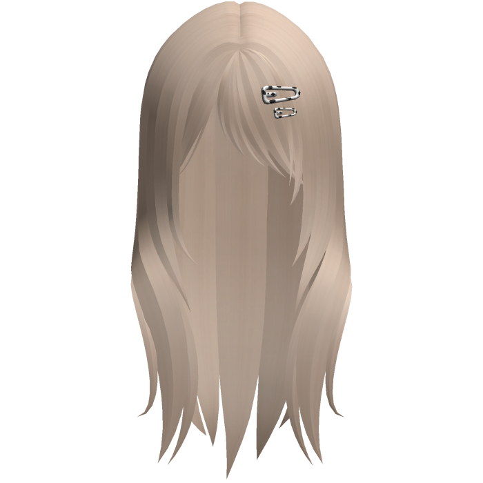 Blonde hair with a cow-print hair clip.