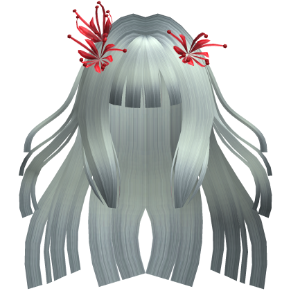 Silver Long Windy Hime Hair w/ Spider Lily
