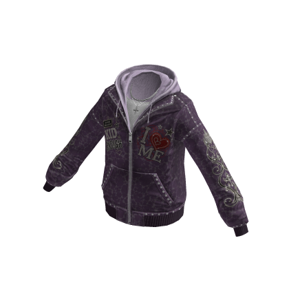 Emo Grunge Heart Zip Hoodie w/ Chain (Purple)