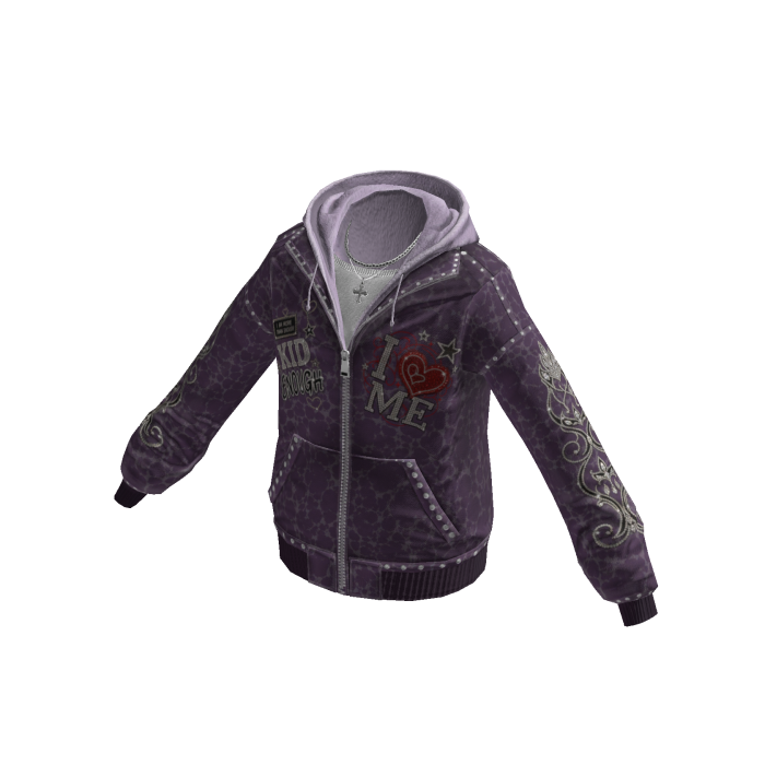 Emo Grunge Heart Zip Hoodie w/ Chain (Purple)