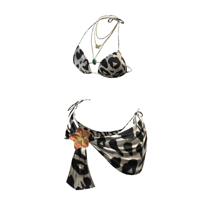 y2k Flower Bikini Wrap w Necklace (Cheetah) thumbnail