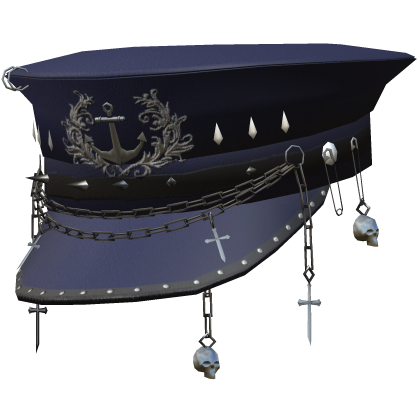 Epic Black Goth Emo Captain Hat Cross Spikes Blue Roblox item
