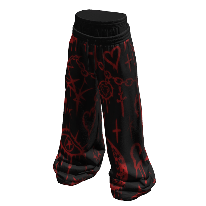 Black Red Grunge Sigil Cross Core Sweatpants
