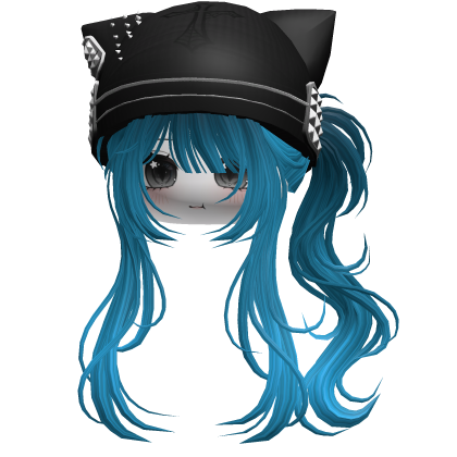 Messy Ponytail W/ Punk Kitty Cap Blue Roblox item