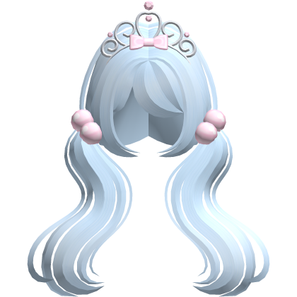 ♡ cute light blue long wavy tiara pigtails Roblox item