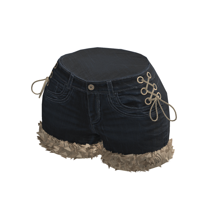 Dark Blue Y2K Fur Trim Denim Shorts