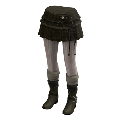 Grunge Plaid Mini Skirt w/ Tights & Boots (Green)