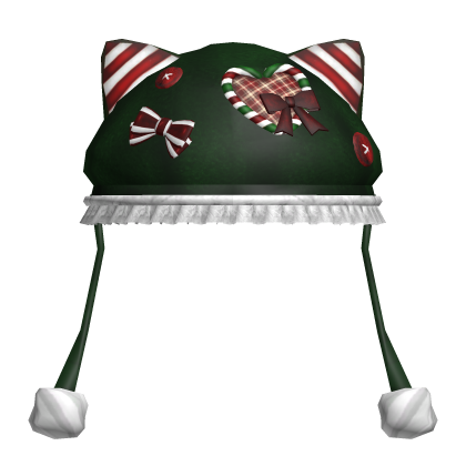 Cute Christmas Candycane Cat Hat in Green
