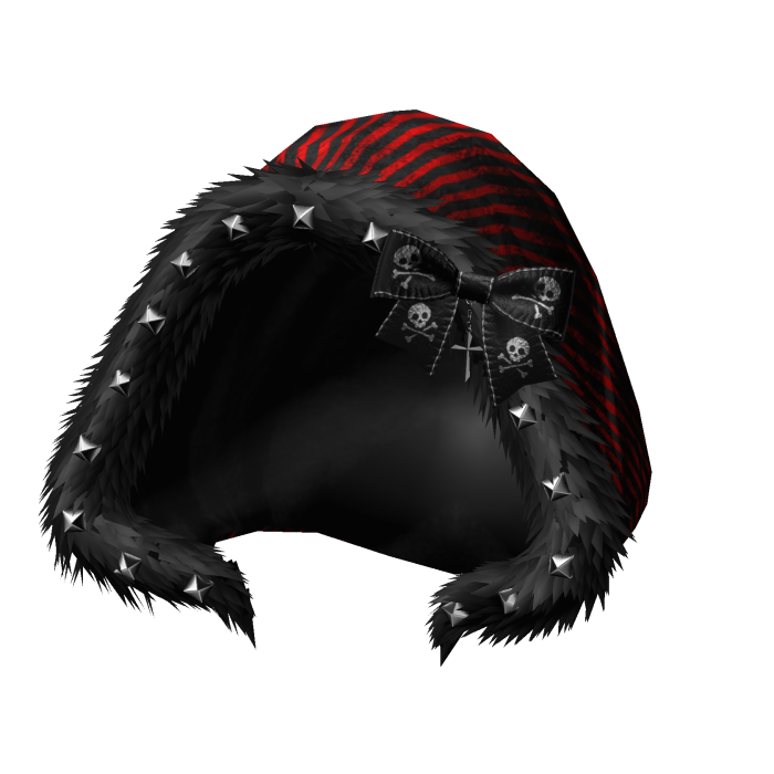 gothic red & black striped fur hood bow emo studs