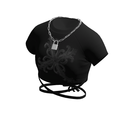 Black Cross Print Crop Top w/ Silver Lock Necklace thumbnail