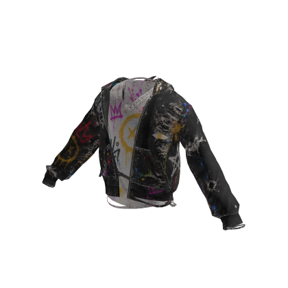 Black Graffiti Distressed Street Jacket [PBR]